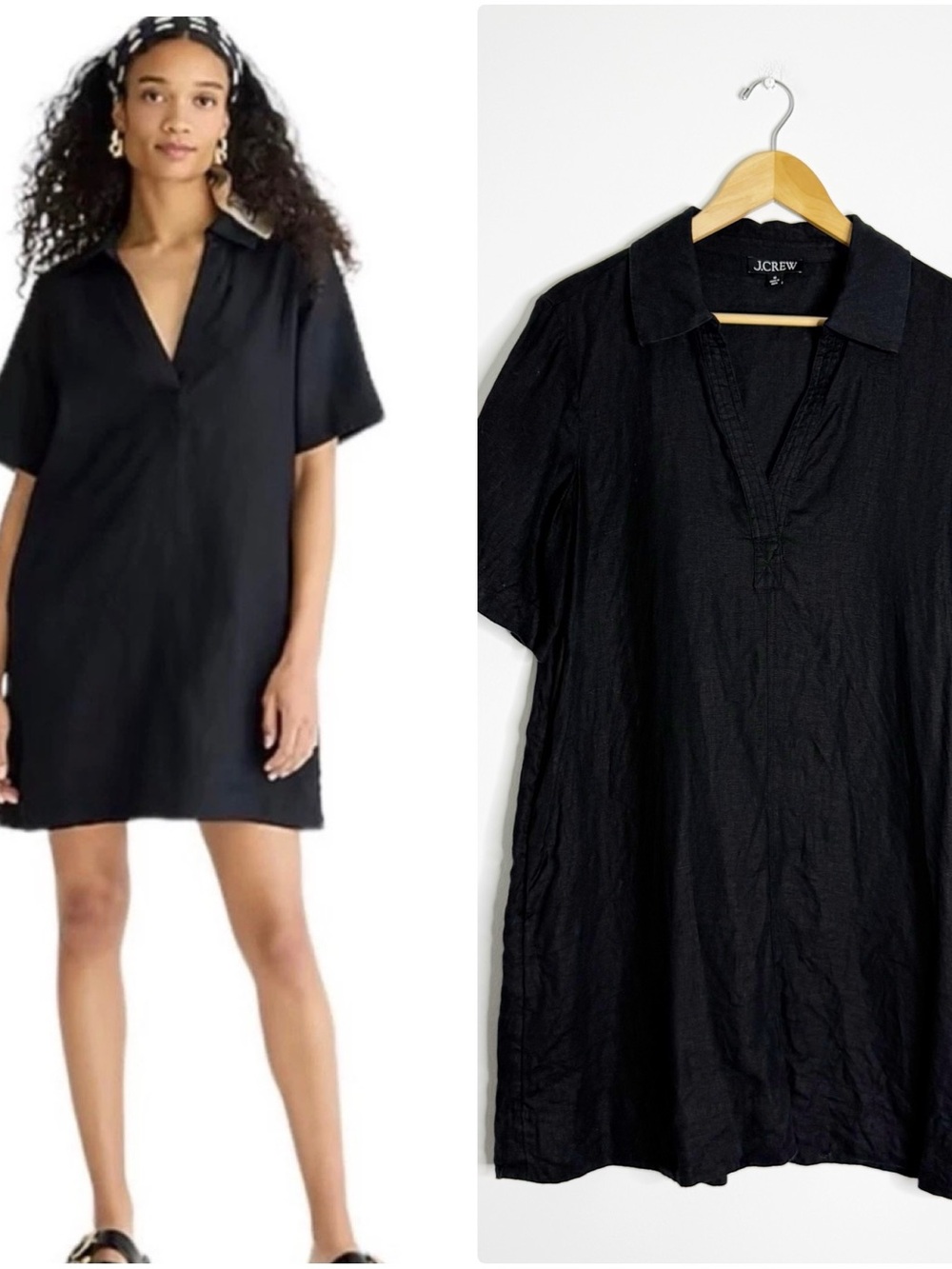 J.Crew Bungalow Popover Linen Dress Black Size Medium BY799